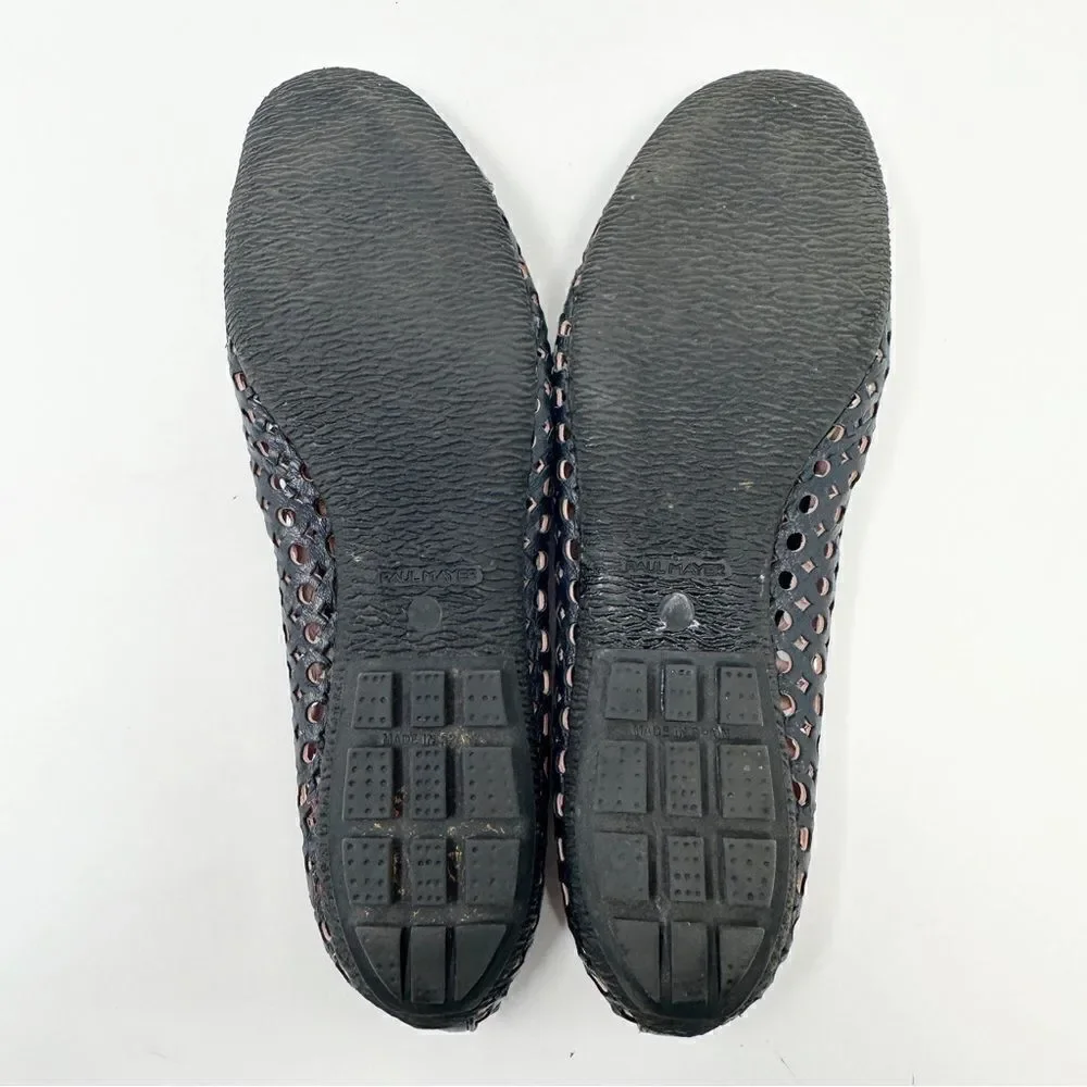 Paul Mayer Attitudes Perforated Cap Toe Leather Ballet Flats Navy Blue Size 10